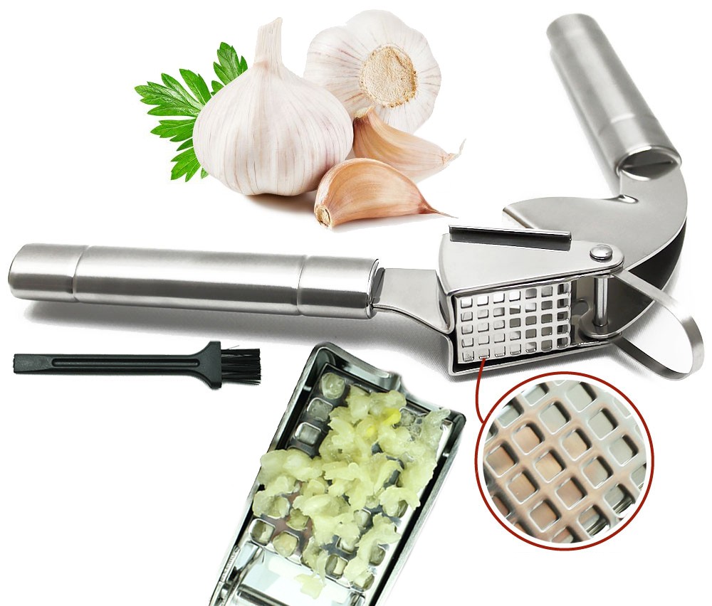 Stainless Steel Garlic Press - Professional Kitchen Garlic Crusher