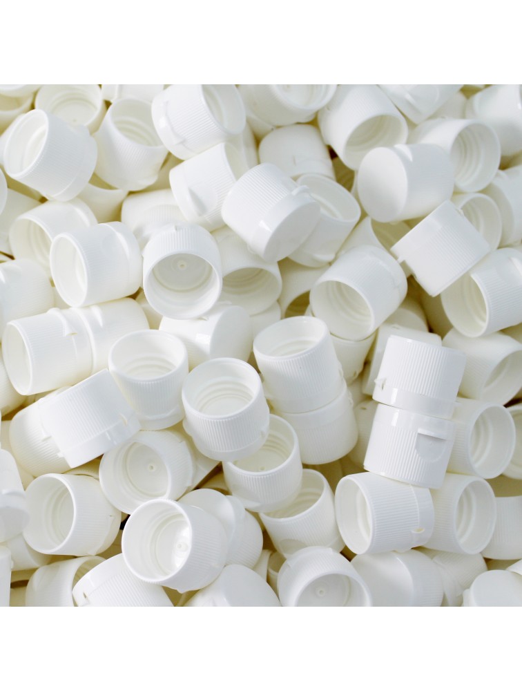 [20/410 Flip  Top Caps] Wholesale EcoJeannie 20/410 Flip Top Caps Dispensing Closure w/ 20mm Neck Diameter for Squeeze Refillable Bottles - White PP Polypropylene, Recyclable, BPA-Free