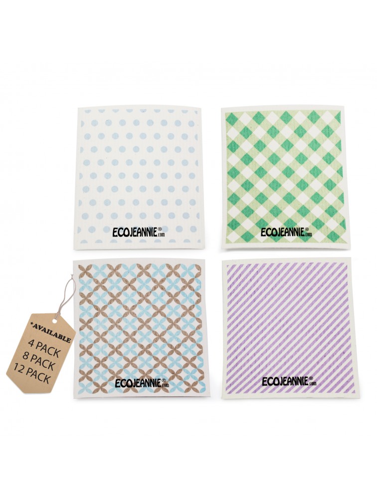 New EcoJeannie Eco-Friendly Cleaning Cloth 100% Biodegradable Cellulose Sponge Cloths, Kitchen Cloths, GMO Free - (Avail. 4, 8, 12 Packs)