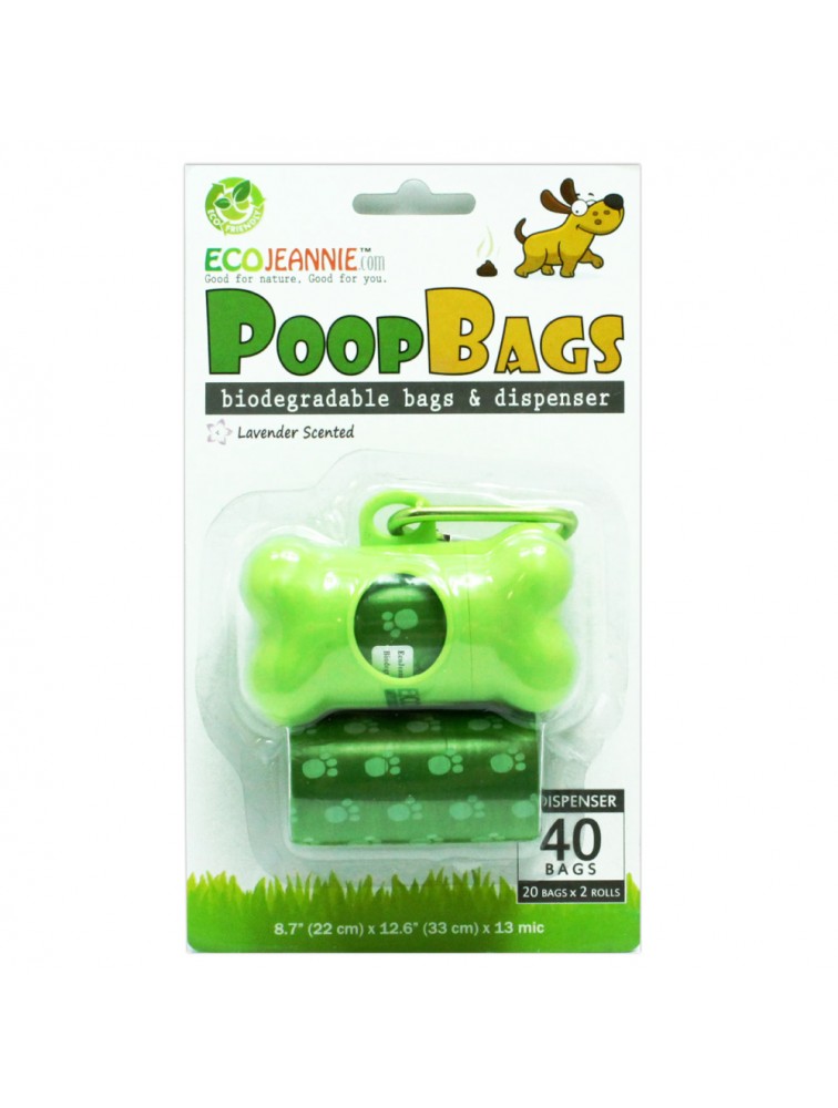 EcoJeannie Biodegradable Dog Poop Waste Bags with Dog Poop Bag Dispenser, Lavender Scented (40-Count)