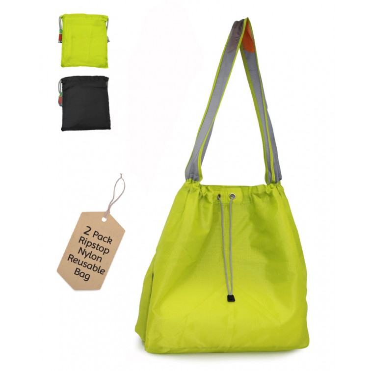 EcoJeannie New Ripstop Nylon Reusable Shopping Tote Bag, 2 Packs
