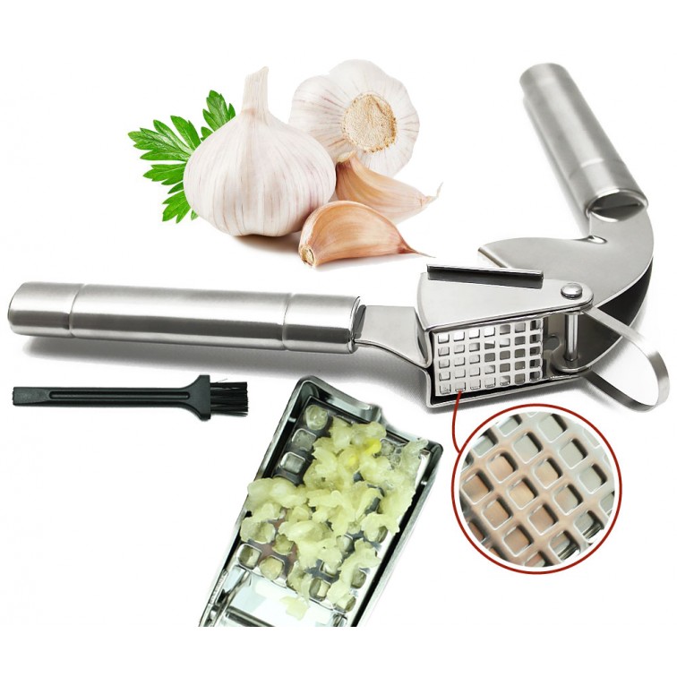 EcoJeannie Professional XL Garlic Press, Stainless Steel (Big Square Holes), GP0003