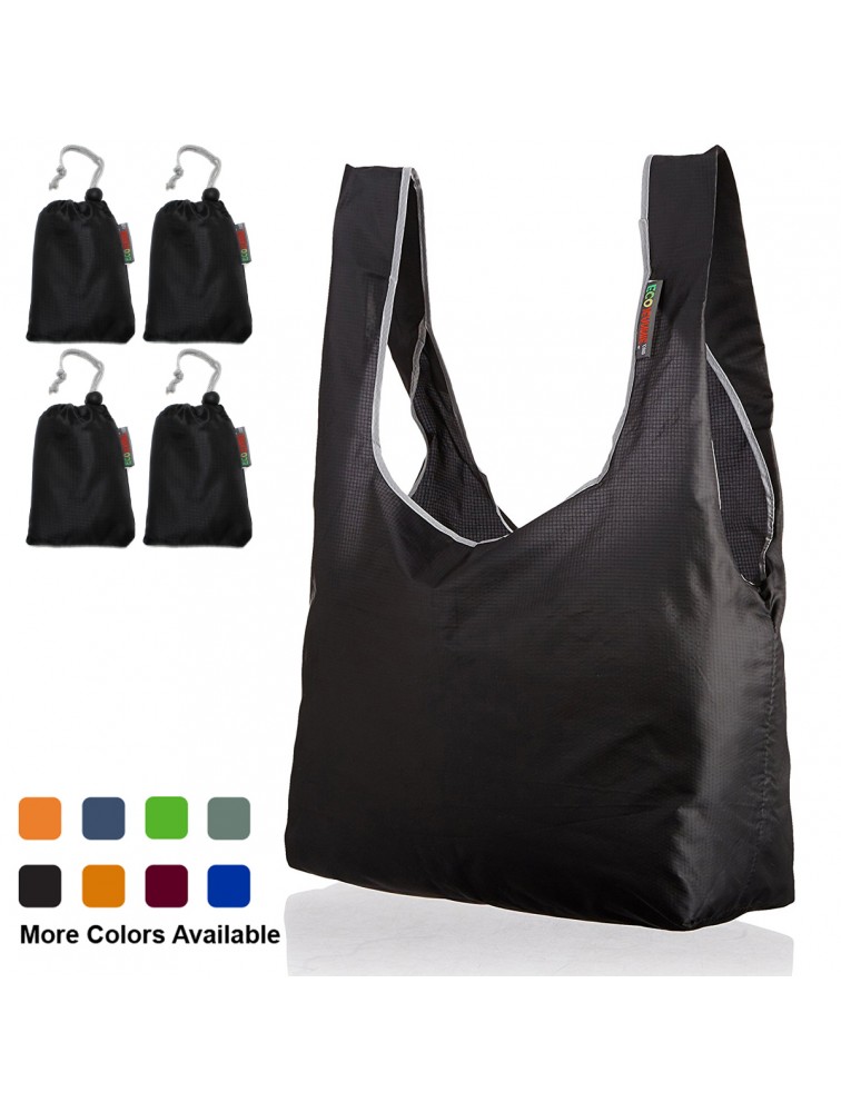 EcoJeannie Ripstop Nylon Reusable Shopping Tote Bag, 4 Packs-Gray, Navy, Mustard, Wine