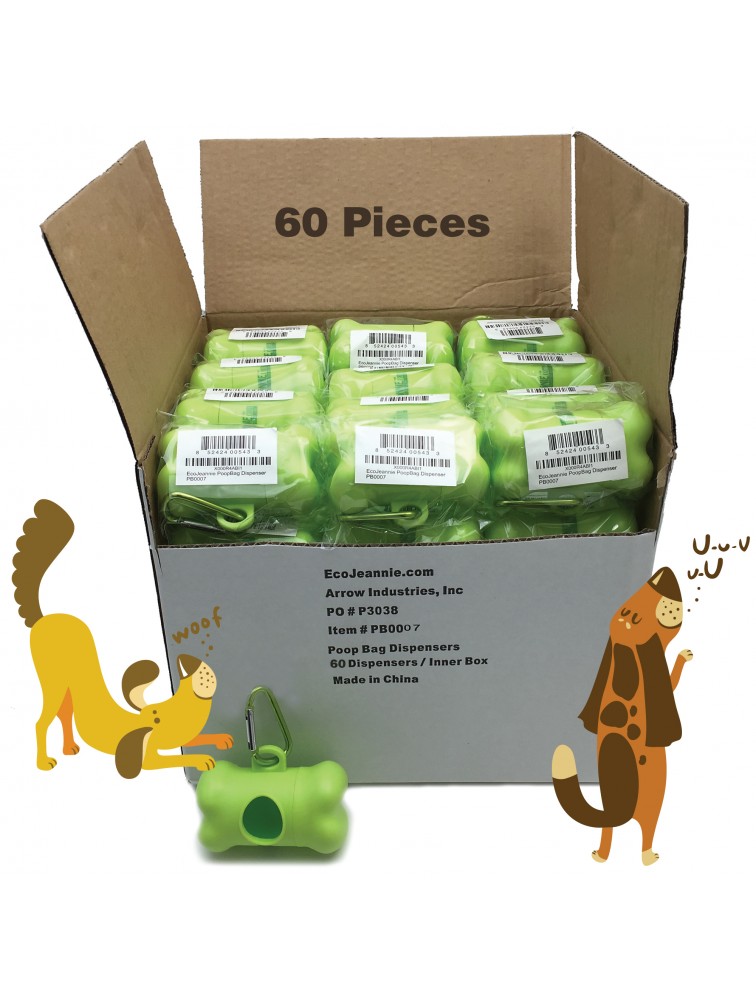 EcoJeannie Wholesale Dog Poop Waste Bag Dispensers with Stainless Steel Carabiner (Avail. Box Of 60, 120, 180, 240,480, 960 packs)