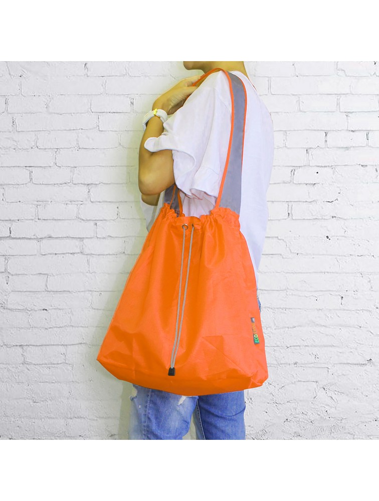 EcoJeannie 1 Pack Large Super Strong Ripstop Nylon Foldable Reusable Shopping Bag, Travel Bag, Beach Bag, Grocery Tote w/Pouch & Inner Pocket, Draw-String, Reinforced Handle